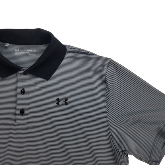 Under Armour Mens Polo Shirt Short Sleeves Striped Loose Heat Gear Black Size XL - Picture 16 of 16